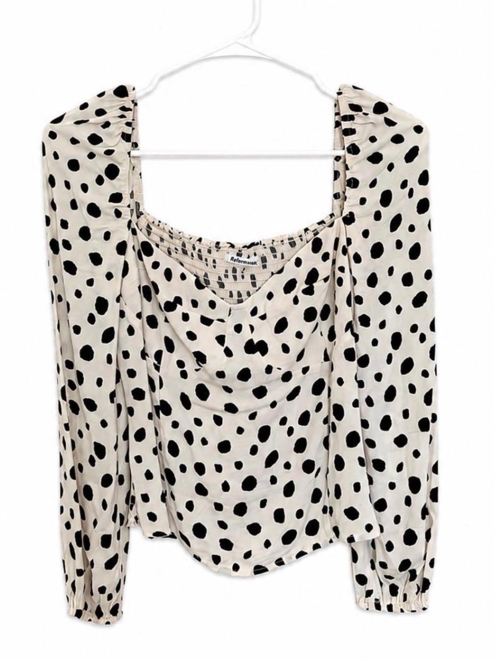 Reformation Cream and Black Polka Dot Long-Sleeve Top